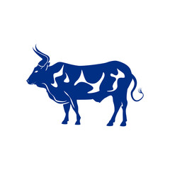 Obraz premium A bold bull design crafted in a deep blue hue, perfect for logo applications and symbolic graphic representations.