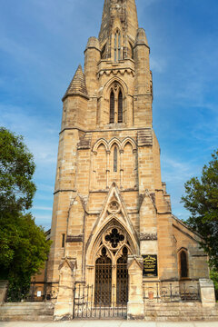 The Hunter Baillie Memorial Presbyterian Church is a heritage&ndash;listed church, in Gothic Revival architecture, projected by Cyril and Arthur Blacket and built in 1889. Annandale, Sydney, Dec 2019