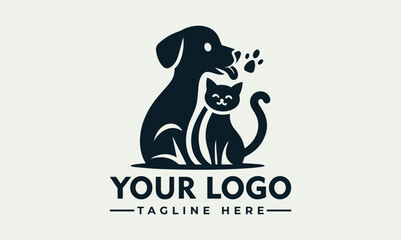 A stylized logo featuring a dog and cat, paws, and space for custom text.