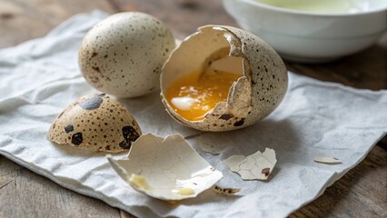 quail eggs on a wooden table
