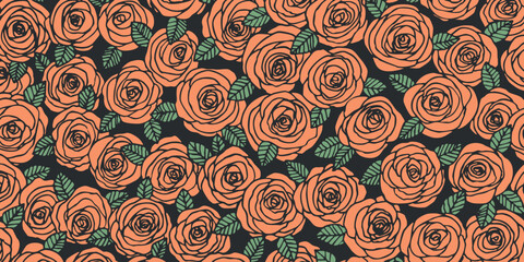 Summer background with roses flowers. Nature concept design. Modern floral composition. Vector illustration for poster, invitation, greeting card. Botanical style roses frame. Copy space.