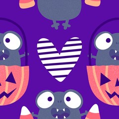 Halloween animals cartoon seamless frogs monsters pattern for wrapping and kids clothes print and party accessories
