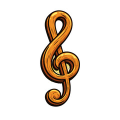 Fototapeta premium Vibrant wooden treble clef with dynamic shapes, isolated on white, pop art style concept of music and creativity, art supply, music store