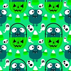 Halloween animals cartoon seamless frogs monsters pattern for wrapping and kids clothes print and party accessories