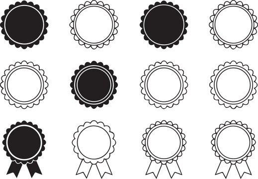 Award badge icons: black, white, filled, outline, ribbon variations. - Powered by Adobe