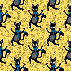 Halloween animals seamless cats pattern for wrapping paper and kids and fabrics