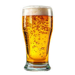 Golden lager in a glass sparkles against a dark backdrop, perfect for bars and beverages, transparent background
