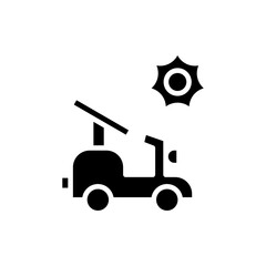 Icon Glyph electric motorbike powered by solar panel. Free energy, ecology, renewable, green energy and solar power plant concept. Black and Solid icon.