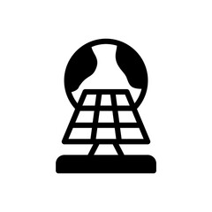 Icon Glyph globe and solar panel. Free energy, ecology, renewable, green energy and solar power plant concept. Black and Semi Solid icon.