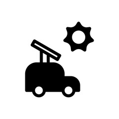 Icon Glyph electric car powered by solar panel. Free energy, ecology, renewable, green energy and solar power plant concept. Black and Semi Solid icon.