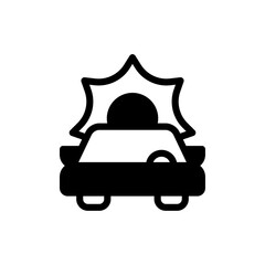 Icon Glyph electric car and sun energy. Free energy, ecology, renewable, green energy and solar power plant concept. Black and Semi Solid icon.