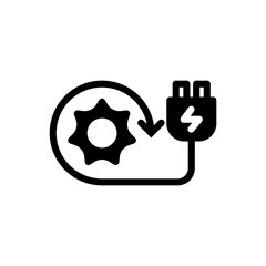Icon Glyph recharge with sun energy. Free energy, ecology, renewable, green energy and solar power plant concept. Black and Semi Solid icon.