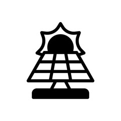 Icon Glyph sun and solar panel. Free energy, ecology, renewable, green energy and solar power plant concept. Black and Semi Solid icon.