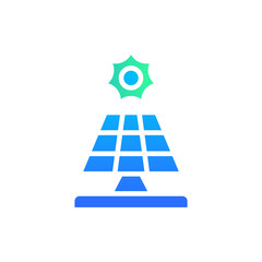 Icon Flat Gradient solar panel, sun energy. Free energy, ecology, renewable, green energy and solar power plant concept. Gradient blue and Flat icon.