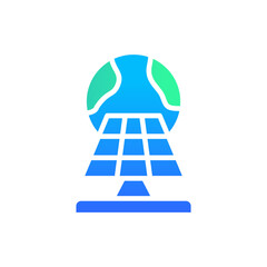 Icon Flat Gradient globe and solar panel. Free energy, ecology, renewable, green energy and solar power plant concept. Gradient blue and Flat icon.