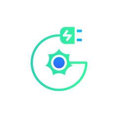 Obraz premium Icon Flat Gradient charging powered by sun energy. Free energy, ecology, renewable, green energy and solar power plant concept. Gradient blue and Flat icon.