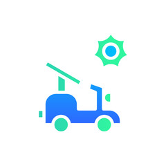 Icon Flat Gradient electric motorbike powered by solar panel. Free energy, ecology, renewable, green energy and solar power plant concept. Gradient blue and Flat icon.