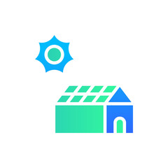 Icon Flat Gradient house roof with solar panel. Free energy, ecology, renewable, green energy and solar power plant concept. Gradient blue and Flat icon.
