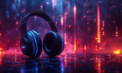 Immersive Audio Cyberpunk Headphones in Neon City