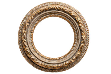 PNG Ornate round gold frame with intricate leaf patterns on black background