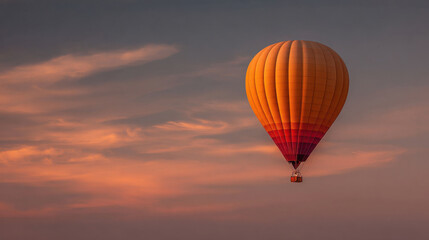 Naklejka premium A stunning hot air balloon floating gracefully in the sky during a breathtaking sunset. 