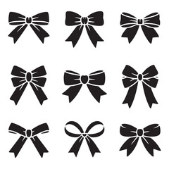 Collection Of Decorative Bows Black And White Vector Silhouettes Set Gift Wrapping Ornament Holiday Celebration Element Design Graphic Icon