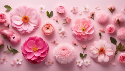 Obraz premium various pink flowers on a light pink background