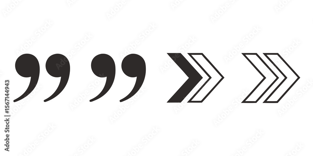 Fototapete black quotation marks and chevron arrows pointing right isolated on white background