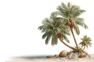 PNG Tropical beach scene with palm trees and clear blue ocean waters