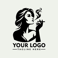 Silhouette of a woman smoking, with stylized hair and smoke, presented as a logo design.