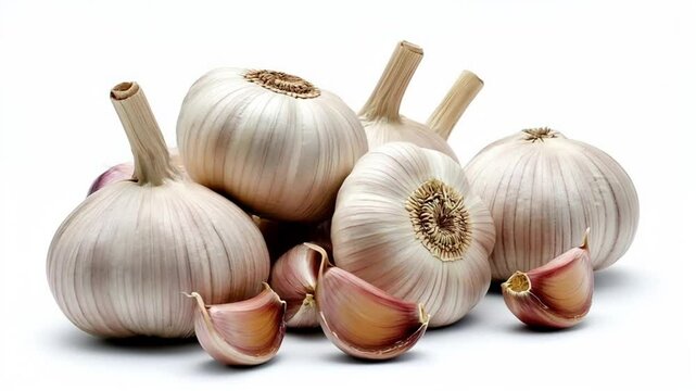 Fresh garlic bulbs and cloves on white background  