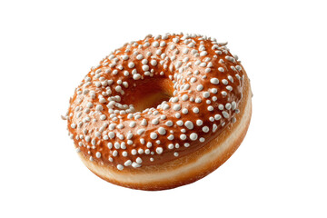 PNG Delicious caramel donut with white sprinkles on black background