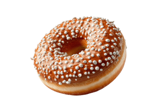PNG Delicious caramel donut with white sprinkles on black background