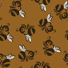 Seamless pattern with bees. Small wasp. Vector illustration. Design for invitation, cards, textile, fabric. Doodle style.