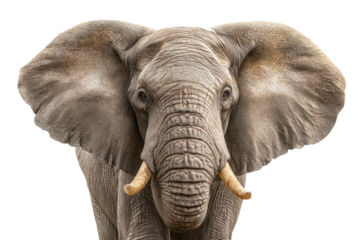 PNG Majestic african elephant with large ears facing forward against white background