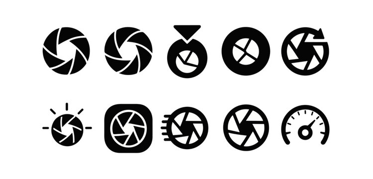 Photography, camera silhouette icon set. aperture, lens shutter silhouette collection