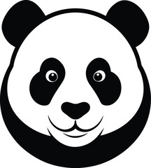 This collection of black and white images depicts various illustrations of pandas, some in different poses like sitting or standing, and others as just their head
