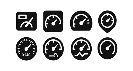 Speedometer, gauge, tachometer solid icon set. dashboard, measurement tools icons collection