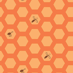 Seamless hexagon pattern with honeycomb. Vector illustration, geometric texture. Design for invitation, cards, textile, fabric. Doodle style.