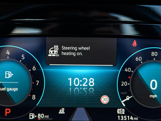 Heated Steering Wheel Feature turned on in Modern Car Interior screen