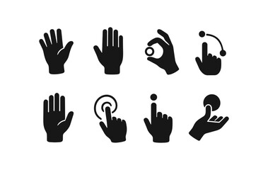 Obraz premium Hand gestures silhouette icon set. collection of touch, click, hold silhouette icons