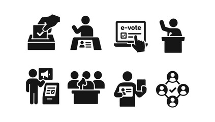 Voting and election silhouette icon set. political participation symbols