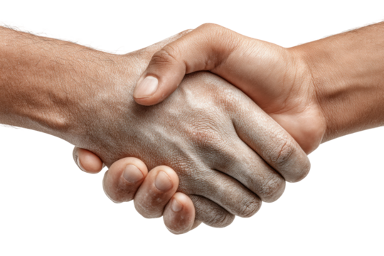 PNG Handshake between two adults of different races: caucasian and african male hands