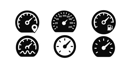 Speedometer, fuel gauge solid icon set. vehicle dashboard icons collection