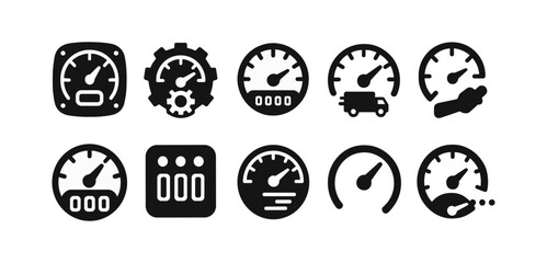 Speedometer and gauge solid icon set. automotive, metric icons collection
