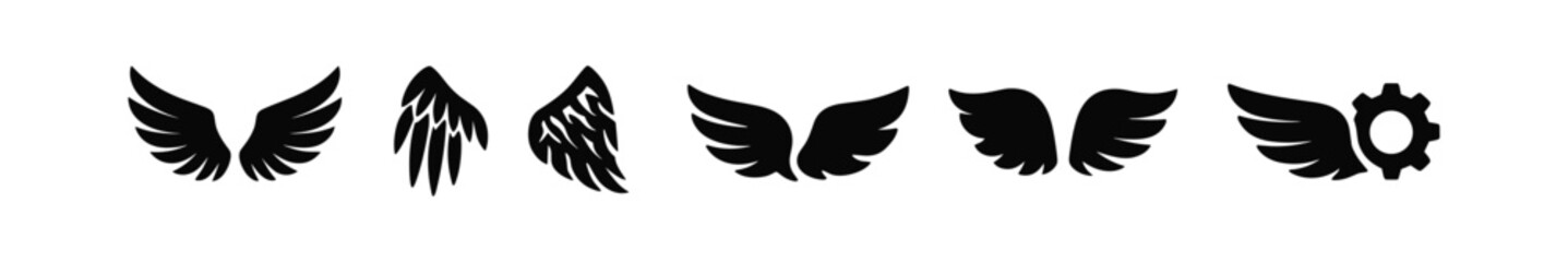Obraz premium Angel wings silhouette icon set. spiritual symbols, graphic design collection