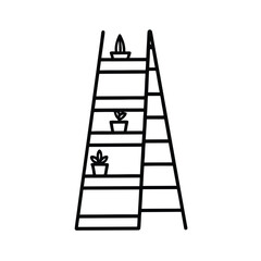 ladder shelf decorated with small plants  black li