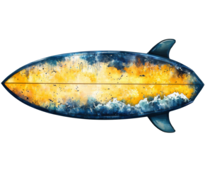 Surfing action on a vibrant surfboard beach aesthetic isolated on transparent background