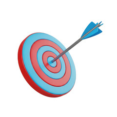 Target with arrow in the center isolated on transparent background