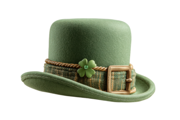 PNG Green leprechaun hat with shamrock and gold buckle